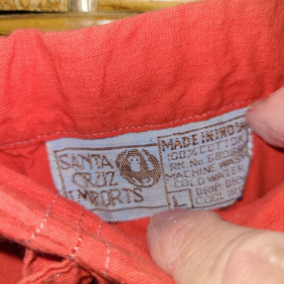 SANTA CRUZ Women's Cotton Pants Wide Leg VTG Large Pockets Sz L Coral Red - Picture 5 of 8